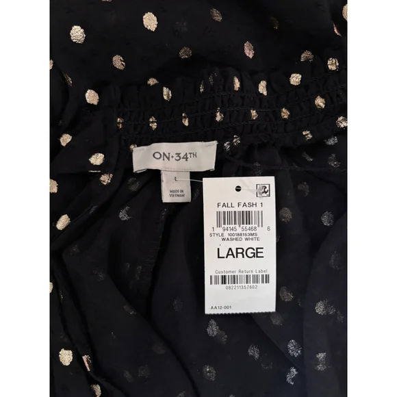 ON 34th Women's Large Black & Metallic Gold Dot Tiered Sheer Dress NWT - Picture 6 of 6